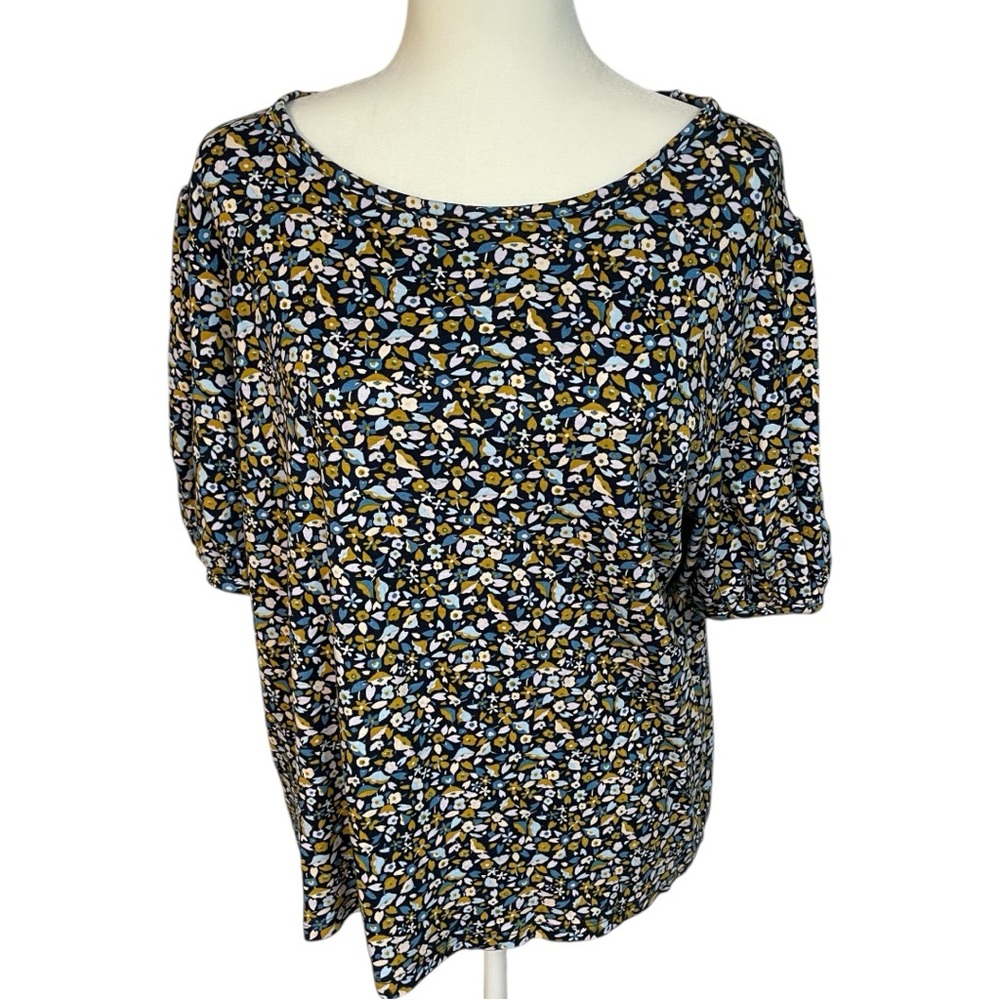 Ann Taylor Factory Women’s XL Blue and Yellow Short Sleeve Blouse